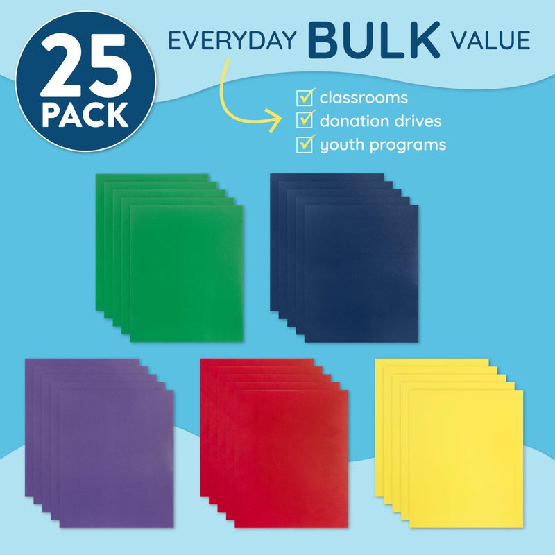 Blue Summit Supplies 25 Pack Paper Two Pocket Folders Bulk, 2 Pocket Folders Bulk, Designed for Office and Classroom Use, Assorted 5 Colors - Image 2
